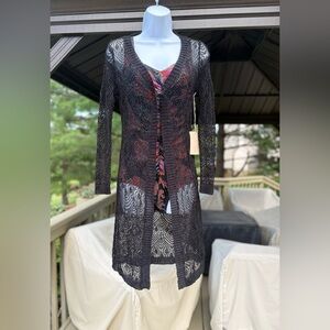 NWT M. RENA Black Long Sleeve Crochet Beach Coverup, Size: S